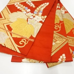 Orange Paulawnia, Fukuro Obi, Obi Silk, Japanese Kimono Fabric, Authentic Obi, Obi Belt, Silk Sash, Tapestry, Table Runner, Wall Decor FN