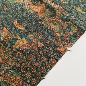 Green Adventure Chirimen Silk Vintage Japanese Kimono Fabric Panel Authentic High Quality CH19