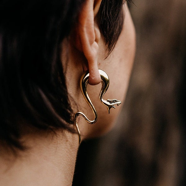 Schlangen Ohrgewichte Geri Snake Earweights Gold Silber Messing Filigrane Ohrringe für gedehnte Ohren einzigartig Cobra Kaa Tribal Schmuck