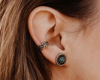 Ear Cuff Rosali Gold // Ear cuff, swirls, ear clips, clip-on without pierced ears, mandala, flowers, floral, delicate, filigree, hippie, boho