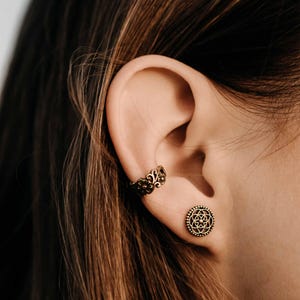 Flower of Life Gold Stud Earrings
