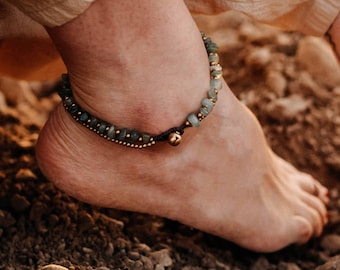 Cavigliera in avventurina // Gioielli per i piedi, gioielli hippie, pietra preziosa, cavigliera, pietra curativa, gioielli hippie, boho, hippie, fata, elfo