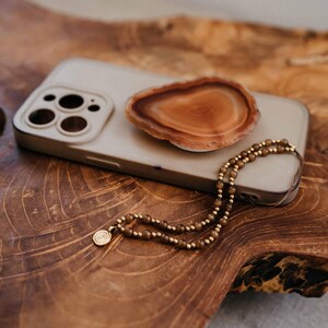 Cadena para teléfono en espiral // Joyería para teléfono, accesorio para teléfono, piedra curativa, espiral, oro, piedra, Popsocket, funda para teléfono