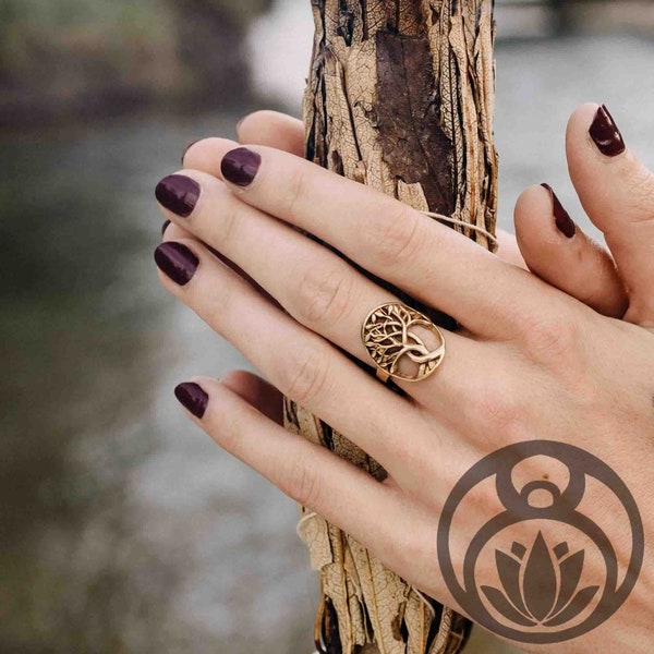 Fingerring Lebensbaum // spirituelles Zeichen, Symbol, verstellbar, Baum des Lebens, gold, handmade