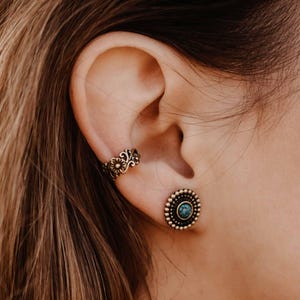 Złote kolczyki Kadek z turkusem // Mandala, Wzór, Elf, Wróżka, Hippie, Boho, Boho Chic, Festiwal