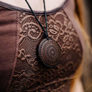 Tuva Wood Mandala Necklace // adjustable, wooden jewelry, handmade, round, hippie, boho, bohemian