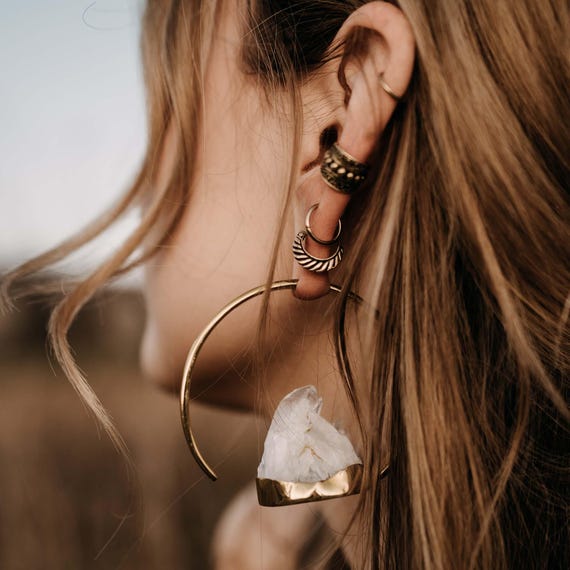 Ohrgewichte Agneta mit Bergkristall // Heilstein, Heilschmuck, Ear Weight, Ohrhänger, Gauge, Expander, gedehnt, Tunnels, hippie, boho