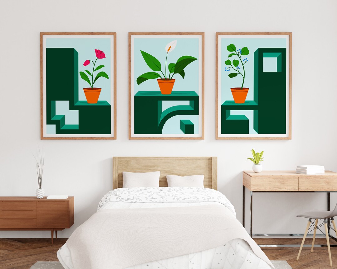 Wall Art Set of 3 Minimalist Plant of Nature. Digital Poster, Art Print