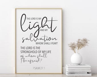 The Lord Is My Light, Bible Verse Printable, Home Décor, Scripture Wall Art, Christian Gift, Psalm 27:1