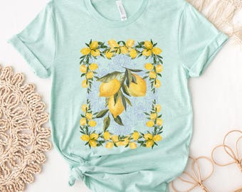 Vintage Lemon Blooms Graphic T-Shirt, Summer Style
