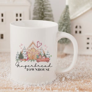 Gingerbread Townhouse Christmas Coffee Mug, Christmas Gift for Friend, Festive Holiday Mug