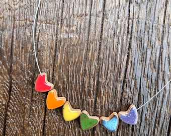 Ceramic rainbow heart necklace