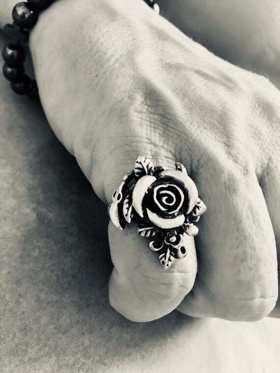 Silver Rose Ring Vintage Silver Ring - Rose Shape
