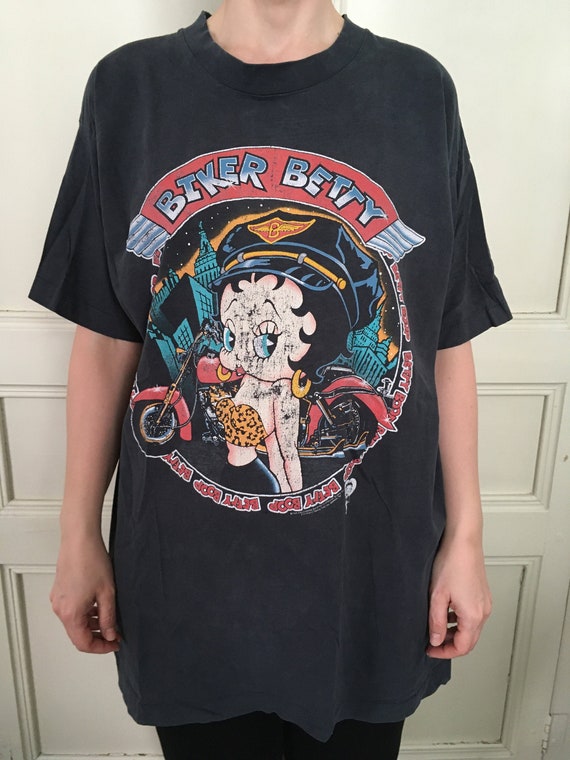 90's RARE Vintage BIKER BETTY T-Shirt Betty Boop B