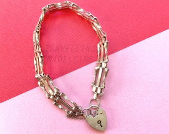 VINTAGE 1982 Heart Padlock Silver Bracelet (Su22-41Br)