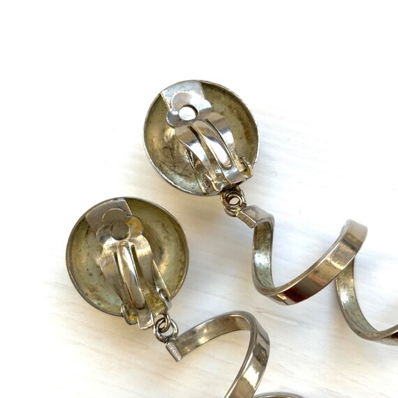 VINTAGE Silver Tone Spiral Dangle Clip Earrings(A… - image 4