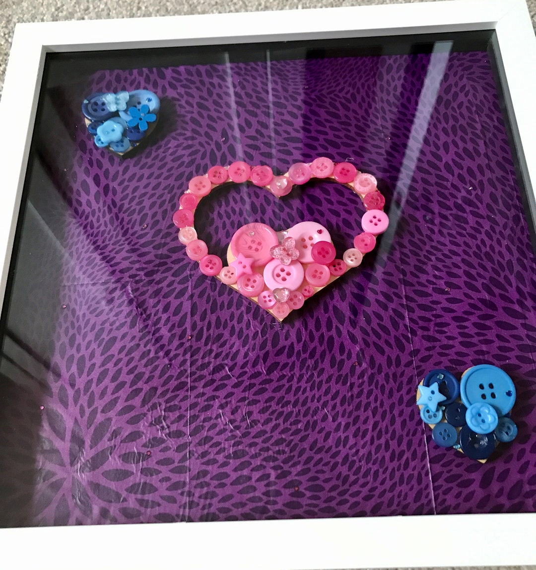 Beautiful Handmade Piece of Button Art. Three Hearts Made Etsy