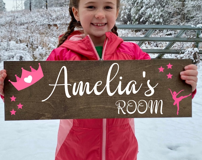 Personalized Girl Room sign, Princess ballerina sign, Custom Girl Room sign, Wooden Girls sign