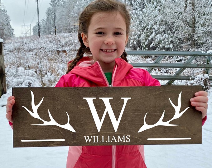 Custom Name Sign, Deer Sign, Wedding Gift, Family Name Sign, Outdoor Name Sign, Anniversary, Last Name Sign Dear Head Sign Deer Antler Decor