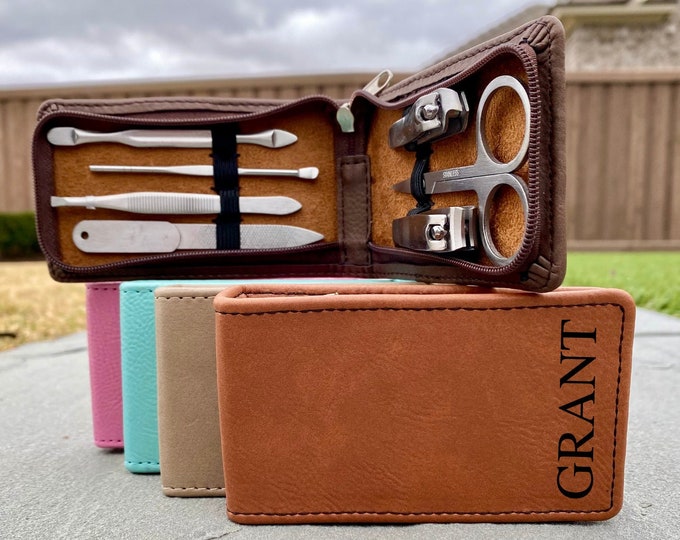 Personalized Manicure set, Manicure Set, Birthday Gift for Him, Unique Gifts for Men, Groomsmen Gift Ideas for Men, Travel case