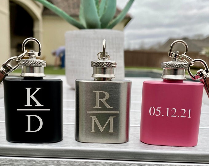Mini Pink Bridesmaid Flask, Wedding Party Favors, Bridesmaid Gift, Will You Be My Bridesmaid, Bridal Party Favors, Mini Pink Keychain Flasks