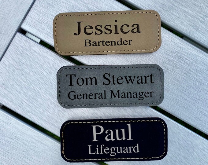 Personalized name tag, Name Tag, customized name tag, engraved name tag, leatherette name tag, Engraved Name Tags, Magnet