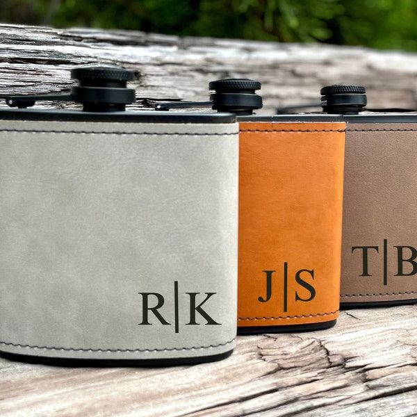 Groomsmen Gift, Personalized Flask for Men, Leather Hip Flask, Best Man Flask, Initials Groomsman Flask, Groomsman Proposal Gift, Flask