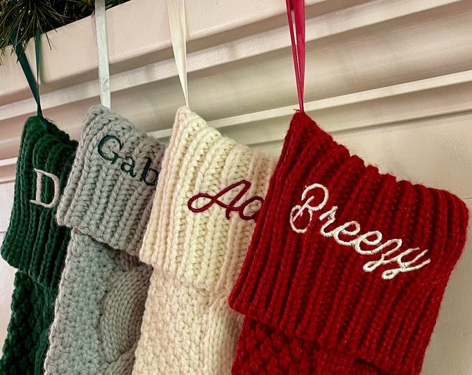 Personalized Knitted Christmas Stockings, Custom Christmas Stockings, Embroidery Christmas stockings, Monogram Christmas Stockings Family