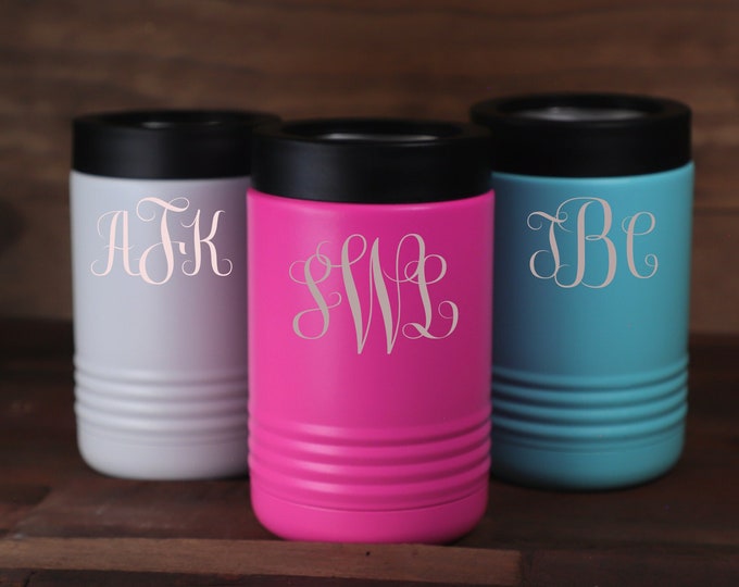 Personalized Stainless Steel Can Cooler, Metal Can Cooler Beverage Holder for Cans or Bottles,Monogram Can Holder, Personalized Can Holder