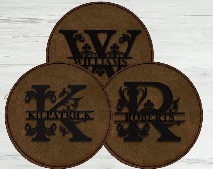 Monogrammed Custom Bar Coasters, Leather Coaster Set, Custom Coasters, Engraved Coasters, Personalized Coasters, Personalized Bar,Custom Bar