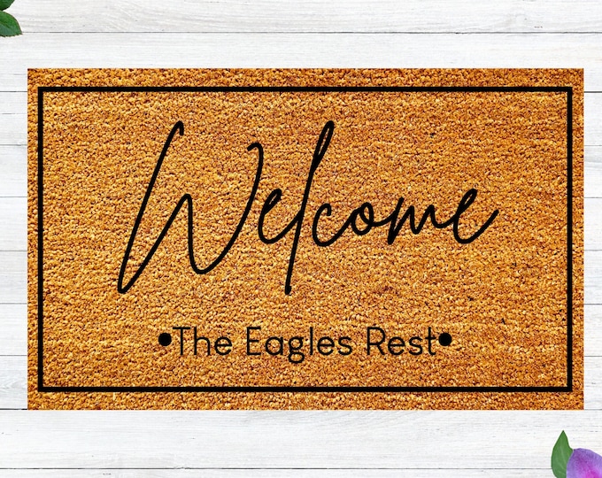Personalized Door Mat, Wedding Gift, Custom Door Mat, Welcome, Front Door Mat, Closing Gift, Housewarming Gift, Door Mat, family name dots