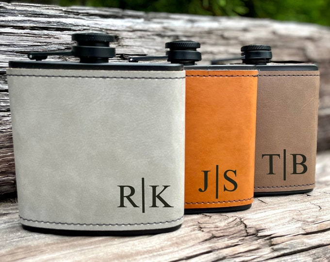 Groomsmen Gift, Personalized Flask for Men, Leather Hip Flask, Best Man Flask, Initials Groomsman Flask, Groomsman Proposal Gift, Flask