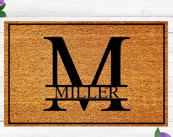 Personalized Door Mat Name and Letter, Fall Home Decor Monogrammed Gifts For Her, Outdoor Decor Guest Mat