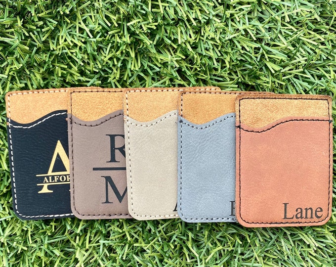 Personalized Phone Wallet, Stick on Wallet, Adhesive Card Holder, Cell Phone Card Holder, Monogram Card Holder, Engraved Phone Caddy
