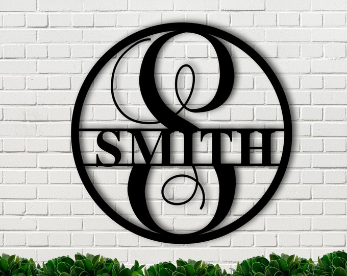 Custom Family Name Metal Sign, Initial Sign, Metal Monogram Sign, Door Hanger, Last Name Sign, Metal Wall Art, Metal Decorative Wall Art