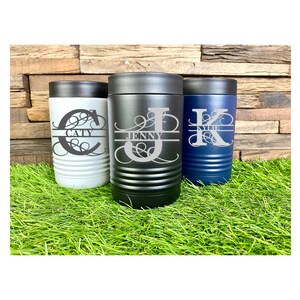 Monogram Stainless Steel Can Cooler, Metal Can Cooler Beverage Holder for Cans or Bottles, Personalized Can Holder, Bridesmaid Gift