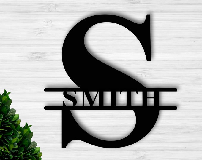 Personalized Metal Sign Custom Last Name Sign Family Name Sign Metal Wall Art Split Monogram Personalized Wedding Gift