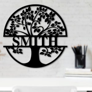 Last Name Metal Sign, Personalized Tree of Life Metal Sign, Metal Wall Art, Door Hanger, Housewarming Gift, Custom Sign for Family