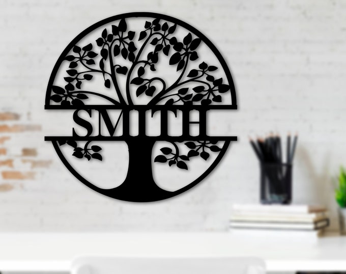 Custom Last Name Sign, Personalized Tree of Life Metal Sign, Metal Wall Art, Door Hanger, Housewarming Gift, Custom Sign for Family