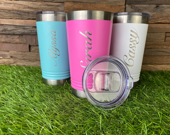 Personalized 16oz Powder Coated Stainless Steel Pint Tumbler - Custom Laser Engraving