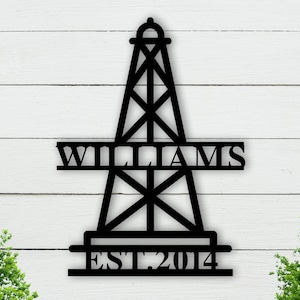 Oil Rig personalized Door Hanger ,Oil Rig Metal Art , Gift for Oil Rig Worker, Rustic Metal Wall Art ,Rustic Cabin Sign ,Oil Field SIgn