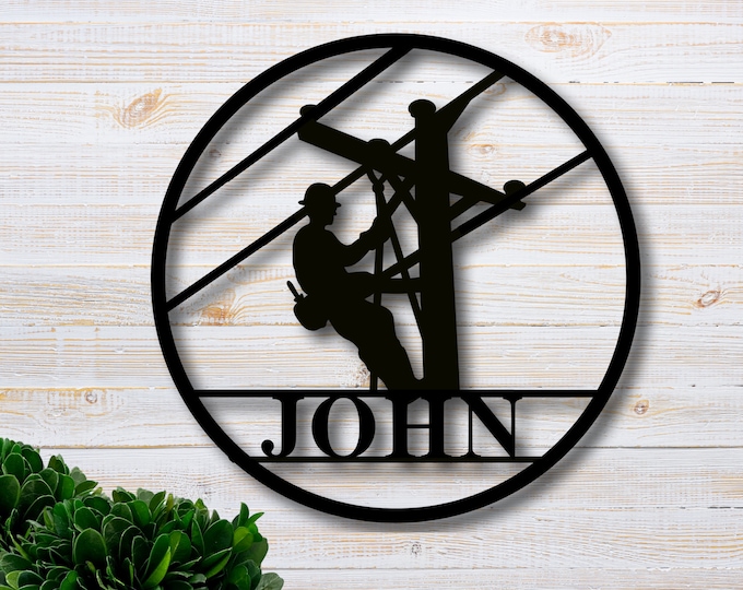 Lineman Last Name Metal Sign- Lineman Graduation- Personalized Lineman Graduation Gift Sign-Electrical Worker Metal Sign-Apprentice Lineman