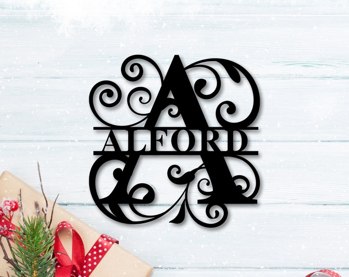 Decorative  Split Monogram Metal Family Name Sign
