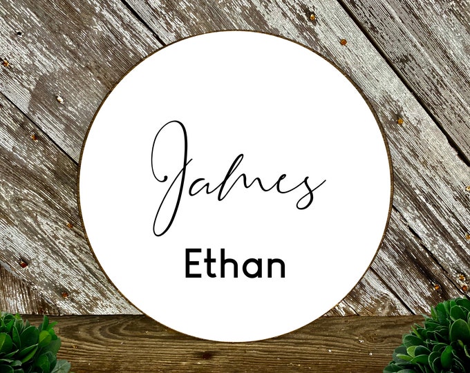 Round Wood Name Sign Neutral nursery decor Wooden name board Circle birthday sign Kids Room Wooden Wall Decor