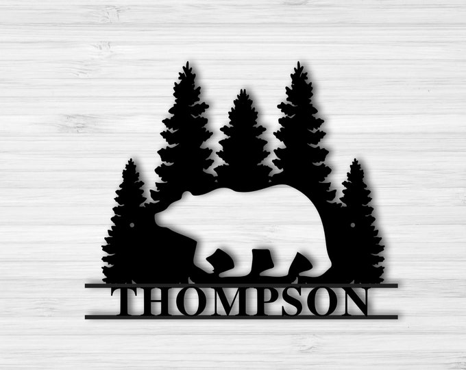 Bear Silhouette With Mountain Scene Metal Sign, Custom Bear sign, Personalized Bear Sign, Mama Bear Sign, Custom mama bear