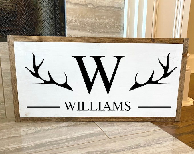 Custom Name Sign, Deer Sign, Wedding Gift, Family Name Sign, Outdoor Name Sign, Anniversary, Last Name Sign Dear Head Sign Deer Antler Decor