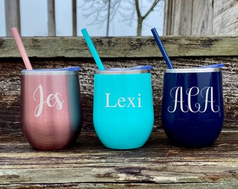 Personalized Engraved Wine Tumbler with Straw