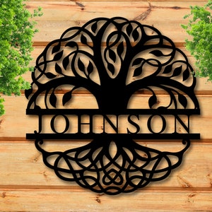 Personalized Family Name Metal Sign, Metal Name Sign, Tree of Life Sign, Metal Sign for Home, Metal Signs with Last Names, Front Porch Sign