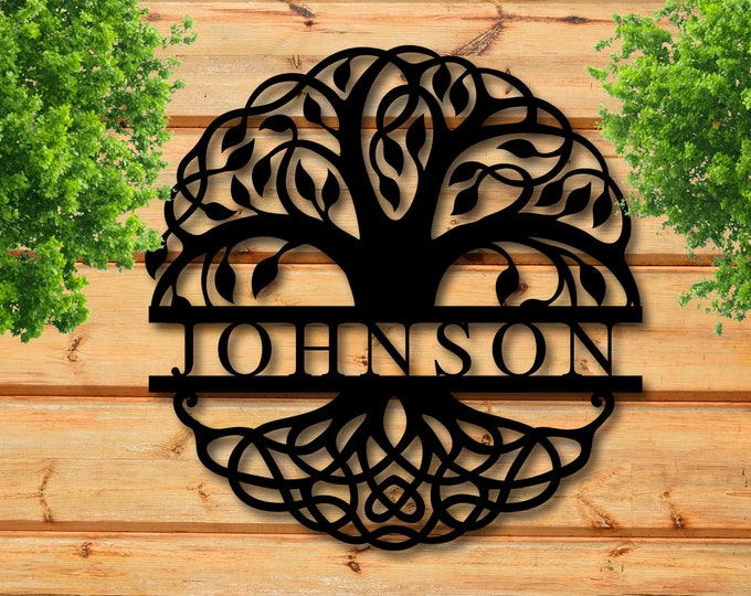 Personalized Family Name Metal Sign, Metal Name Sign, Tree of Life Sign, Metal Sign for Home, Metal Signs with Last Names, Front Porch Sign