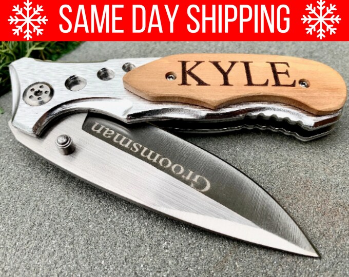 24 Hour Shipping, Custom Pocket Knife, Engraved Pocket Knife for Christmas, Christmas Gift for Guy, last minute stocking stuffer for guy